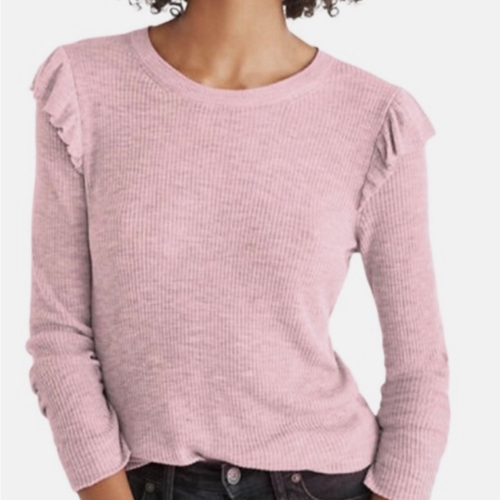Madewell Mauve Flutter Shoulder Thin Ribbed Sweater